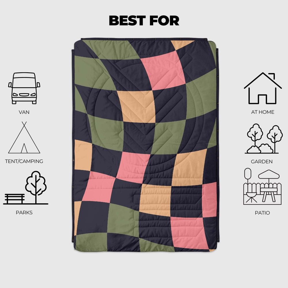 VOITED Fleece Outdoor Camping Blanket - Wavecheck Blankets VOITED 