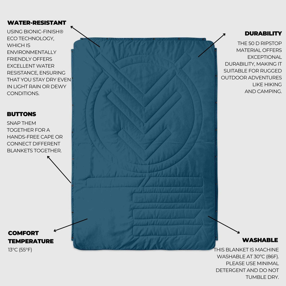 VOITED Recycled Ripstop Outdoor Camping Blanket - Blue Steel / Graphite Blankets VOITED 