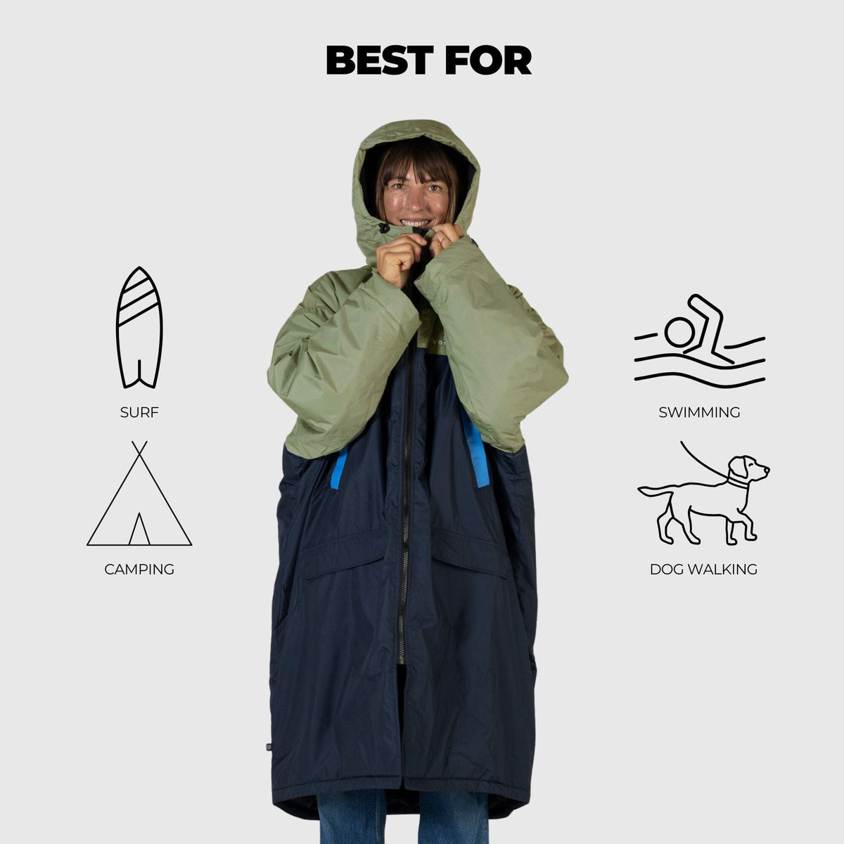 VOITED 3rd Edition Outdoor Changing Robe & Drycoat for Surfing, Camping, Vanlife & Wild Swimming - Ocean Navy/Olive Changewear VOITED 