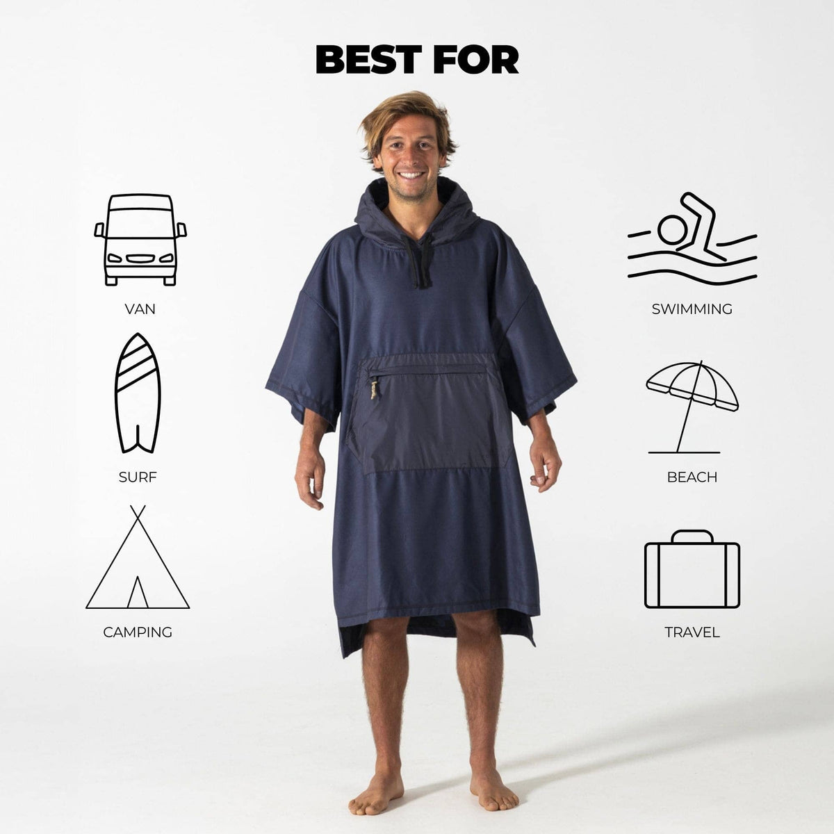 VOITED Micro Fleece Poncho - Ocean Navy/Ethno Changewear VOITED 