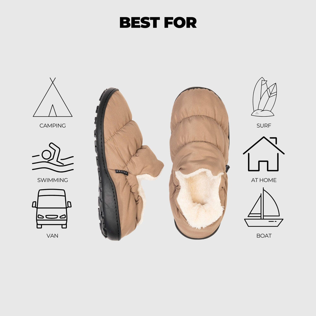 VOITED CloudTouch® Slippers - Lightweight, Indoor/Outdoor Fleece-Lined Camping Slippers - Mudstone Footwear VOITED 